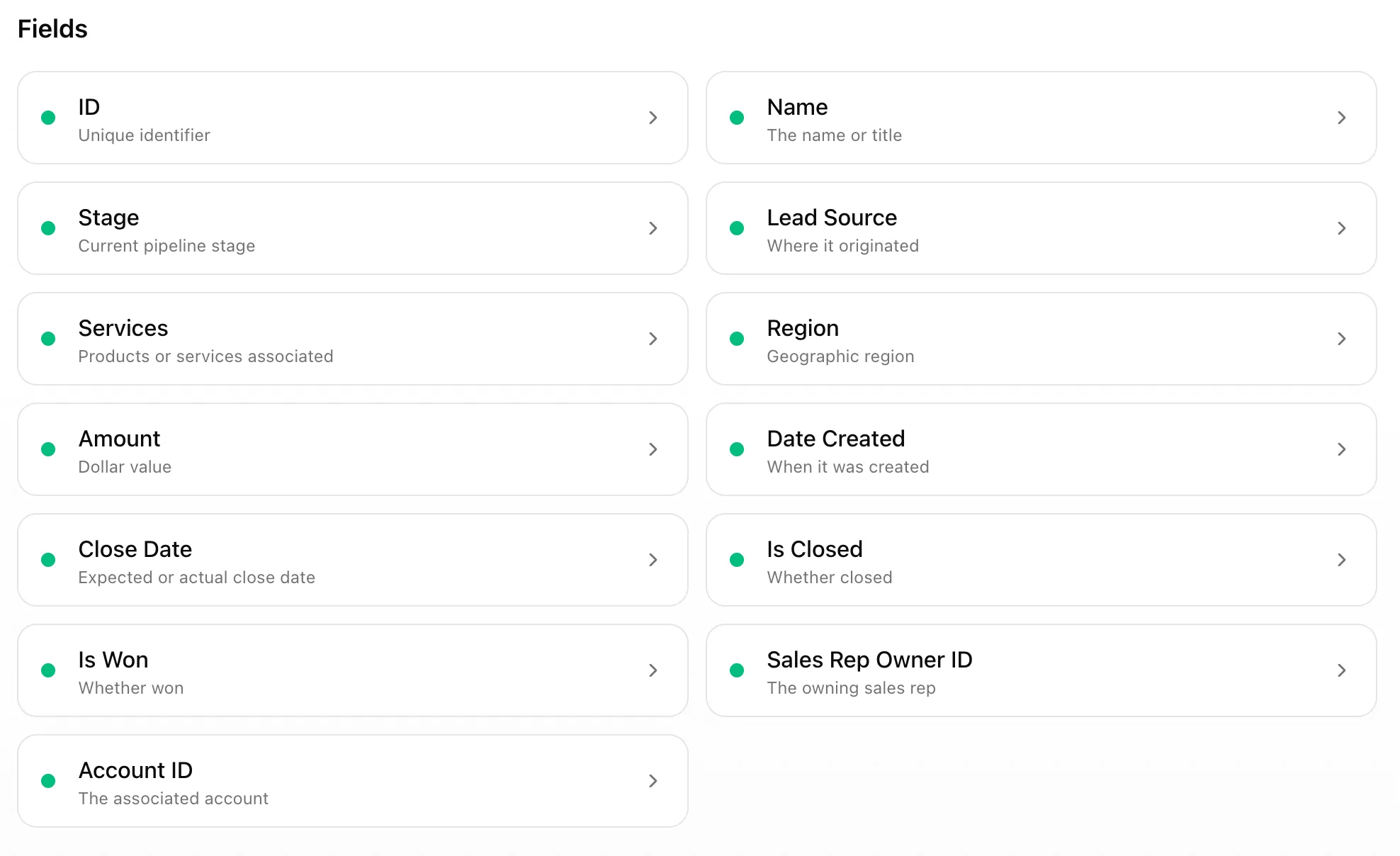 Deal field cards in Moneyball Data Pipeline.