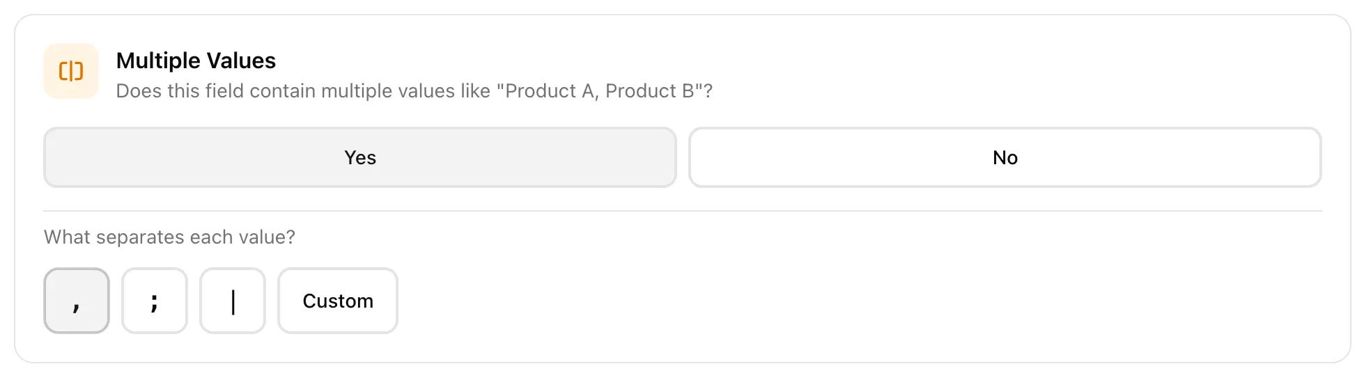 Multiple services mapping options showing yes, no, and delimiter selection.
